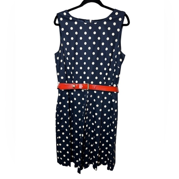 Tahari By Asl Pleated Polka Dot Dress Red White Blue W/ Belt Sleeveless Size 14 - Picture 5 of 10